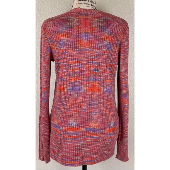 Sundance Multi Color Ribbed Henley Long Sleeve Lettuce Hem Buttons, size Medium - Picture 7 of 8